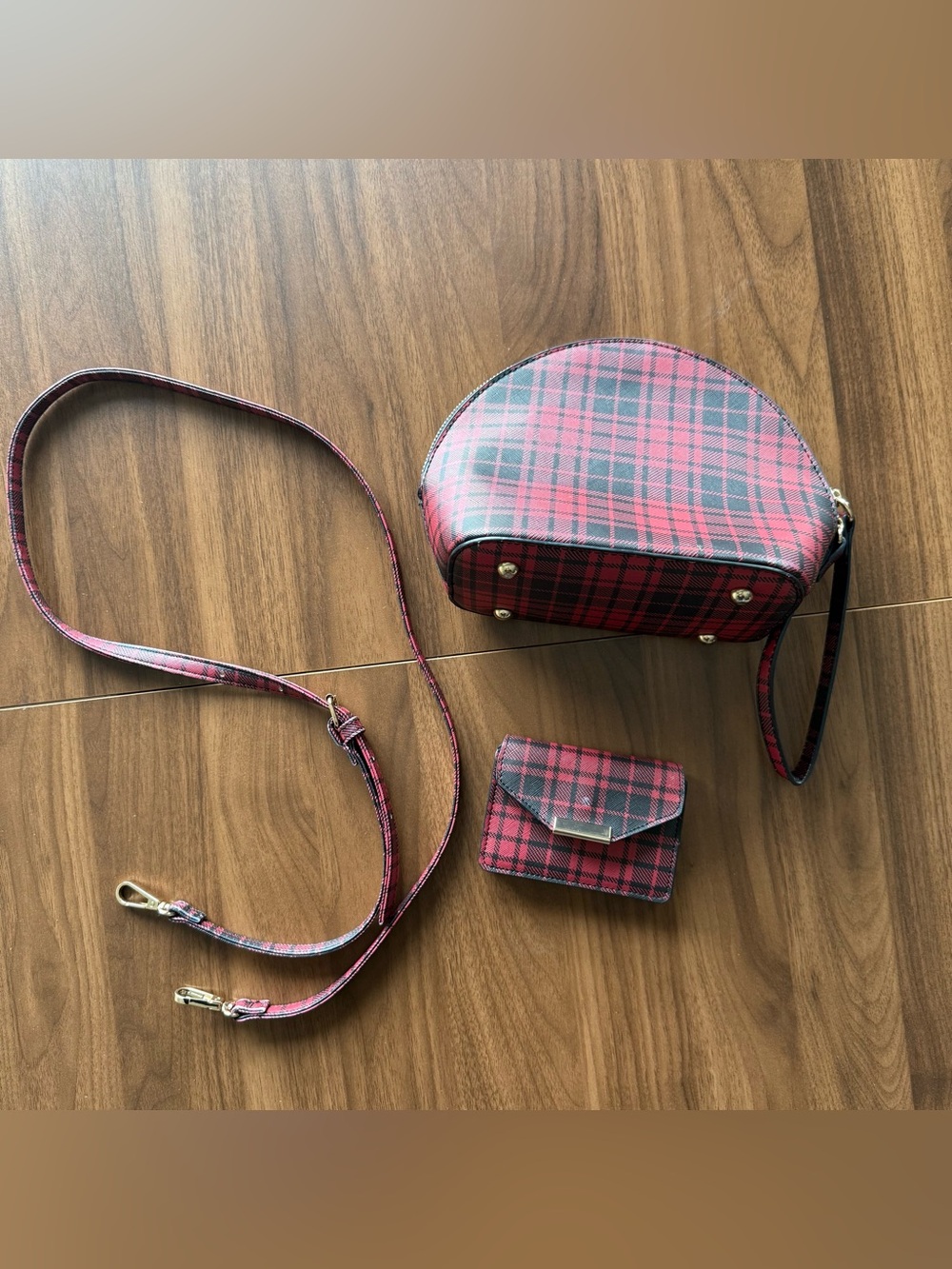 Cato Red and Black Plaid Dome Crossbody with Matching Card Wallet